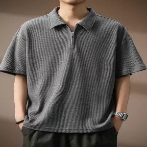 폴로셔츠 스탠드 카라 차이나 폴로티 티 셔츠 반팔카라티 여름 칼라 고급 260g 와플 니트 헤비웨이트 남자