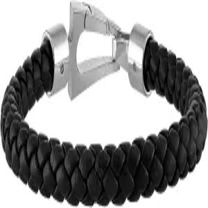 불로바 남성 주얼리 마린 스타 블랙 가죽 땋은 팔찌
