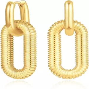 여성용 폴로메 골드 클립 귀걸이 18K 도금 타원형 후프 직사각형 사각형 U자형 링크 고리 청키