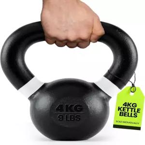 레이지 피트니스 싱글 주철 케틀벨 파우더 코팅 - 코어 및 트 운동을 위한 넓은 핸들 웨이트 스윙 스쿼트