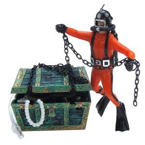 아이치 실사 수족관 장식물 창작 해저 보물 상자 다이버 에어 버블러 어항 장식 주황색