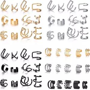 미스 JQ 51pcs 이어 커프 헬릭스 연골 클립 여성용 랩 귀걸이 비 피어싱 가짜 골드/실버/블랙