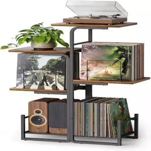 대형 비닐 수납 공간이 있는 비코니 플랜터 영감의 레코드 플레이어 스탠드 LP 홀더 선반이 빈티지