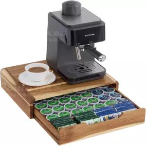 우드 커피 포드 정리함 카운터용 K 컵홀더 컵드로워 메이커 머신 스탠드 35팩 아카시아