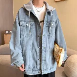 간절기 후드 남성 데님 청자켓 탈부착 아우터 루즈핏