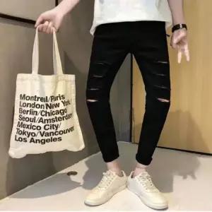 남자 찢청 청바지 스키니 블랙진 데님 컷팅 스키니진