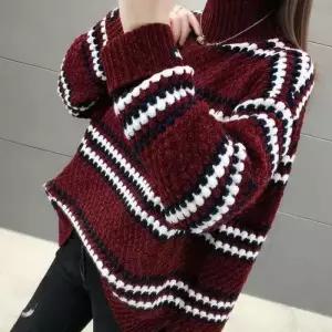 스트라이프 여성 터틀넥 풀오버 루즈핏 니트티 긴팔 스웨터 yw26