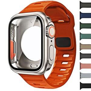 Apple Watch 밴드 용 케이스 + 스트랩 45mm44mm41mm 42 40mm 스마트 실리콘 팔찌 Iwatch 시리즈 3 4 5 6 Se 7 8 9 울트라 케이스로 변경