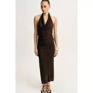 [국내배송] 자라 ZARA 메탈릭 얀 립 니트 홀터넥 탑 - 브라운 989467