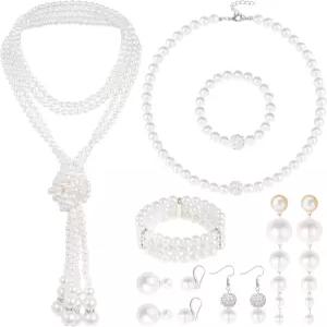 하콩 인조 진주 목걸이 및 귀걸이 세트 여성용 팔찌 의상 보석 결혼식 신부 생일 파티