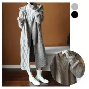 후드달린 롱 가디건 코트 꽈배기 니트 스타일리쉬