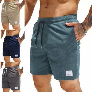 여름 팬츠 쿨 냉감 남성 코듀로이 골덴 골지 반바지 패션 아메리칸 스타일 멀티 포켓 자수 로고 레트로 복