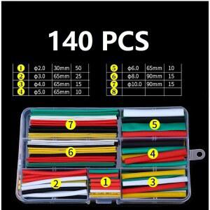 전기 연결 와이어 케이블 열수축 키트 140개 랩핑 슬리빙 내열성 절연 튜브