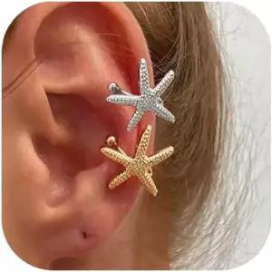 여성용 청키 골드 실버 이어 커프 4pcs 비 피어싱 클립 두꺼운 귀걸이