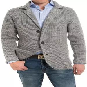 아오이스키 남성 숄 칼라 가디건 스웨터 버튼 다운 니트웨어 포켓 포함