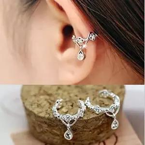 피어싱 없는 귀뼈 폴더 펑크 패션 이어 커프 랩 라인스톤 연골 클립 귀걸이 비 주얼리 실버 한 사이즈