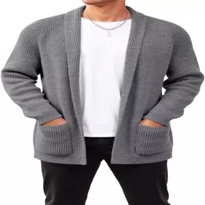 런카티 남성 숄 칼라 롱 가디건 캐주얼 니트 오픈 앞 스웨터 가을 겨울 보온