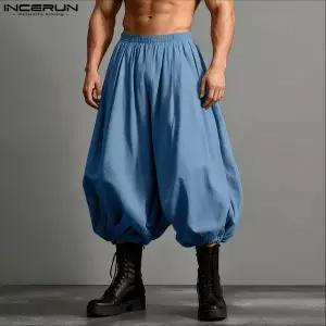 여름 팬츠 쿨 냉감 INCERUN 남성 바지 단색 무지 조거 배기핏 밴딩 캐주얼 랜턴 스트릿웨어 2026 패션 종아