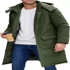 NRZD 남성용 겨울 롱 패딩 재킷 발수 다운 파카 따뜻한 코트와 탈부착 후드 및 캐리어 스트랩 아우터