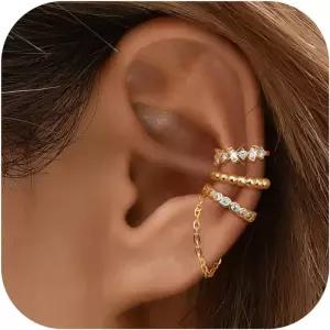 여성용 도체이스 이어 커프 귀걸이 비 피어싱용 14K 금도금 연골 귀를 뚫지 않은 위한 귀여운 가짜 클립