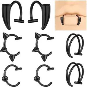 ZS 스테인리스 스틸 가짜 립 링 뱀파이어 이빨 반지 조절 가능한 피어싱 비 커프 이어 귀걸이 여성 남성용