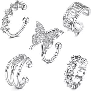 JFORIOU 스테인리스 스틸 이어 커프 가짜 나선 연골 클립 랩 귀걸이 립 링 비 피어싱 조절 가능한 남성