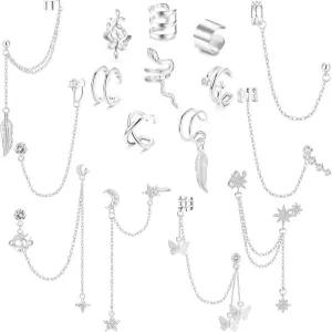 헬릭스 연골 랩의 여성용 커프 체인 귀걸이 클립용 Jstyle 이어프 비 피어싱 조절 가능