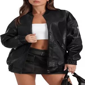 샘필 가죽 재킷 여성 인조 오버사이즈 모터사이클 봄버 코트 가을 패션 의상 겨울