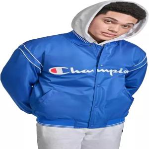 로고가 새겨진 챔피언 남성 새틴 바시티 봄버 재킷