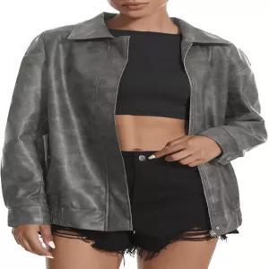 캐슬리 라미잇 여성용 인조 가죽 재킷 오버사이즈 오토바이 지퍼 봄버 코트 패션 캐주얼 여행 의상