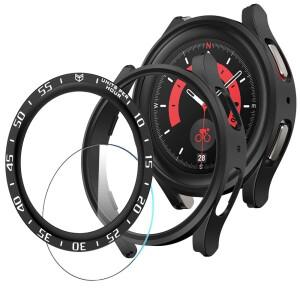 삼성 호환 갤럭시 호환 시계 5 프로 45mm 케이스 + 베젤 링 범퍼 용 호환  유리 화면 보호 필름