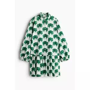 HM 브랜드관 프릴 칼라 드레스 화이트그린 패턴 1221727004