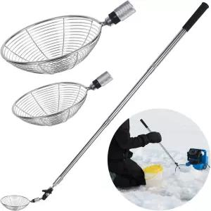 UYEDUJZ 360 조절 가능한 얼음 낚시 스쿱 스키머 접이식 긴 손잡이가 있는 2사이즈 스테인리스 스틸 겨울