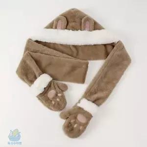 옥수수마켓 퍼 토끼귀 후드 머플러 브라운 방한머플러