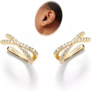KRFY 2PCS 조절 가능한 이어 커프 S925 스털링 실버 비 피어싱 귀걸이 여성용 5A 큐빅 지르코니아 클립