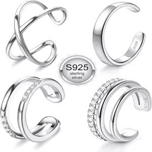 여성용 JerryWe 4pcs 925 스털링 실버 이어 커프 귀걸이 클립 연골 헬릭스 랩 주얼리 세트 제공