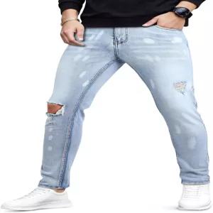 남성용 클래식 슬림 핏 스트레치 청바지 스키니 플렉스 데님 팬츠 찢어진 디자이너