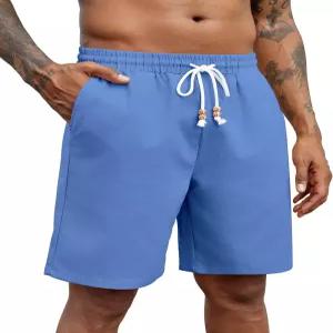 COOFANDY 남성 린넨 반바지 캐주얼 드로스트링 엘라스틱 허리 경량 여름 휴가 해변