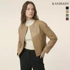 카시바디 미니멀 노카라 양가죽 자켓 457504