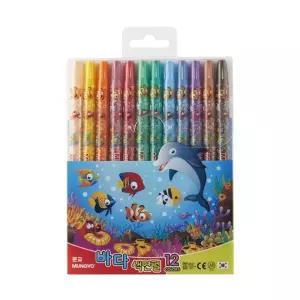 샤프식 12색 신학기 색칠놀이 바다 세트 어린이 돌돌이 준비물 이름표 색연필 미술 문교 견출지