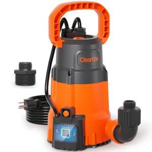 클리어타이드 수중 펌프 스마트 워터 센서 자동 온/오프 수동/자동 모드 수영장/지하/정원 배수용 1/3 2790GPH 다목적 유틸리티 워터 펌프