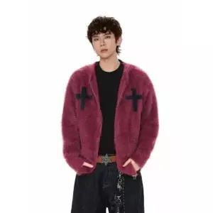 마요 니트 빈티지 여성후드가디건 앙고라 집업 카디건 소프트 UNO1