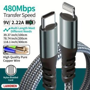 USB C-Lightning 10피트 MFi 인증 iPhone 호환  14 Pro Max 13 Type 고속 충전 편조 데이터 케이블