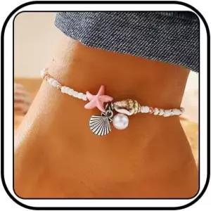여름 해변 파티를 위한 KONPJE 비치 푸카 쉘 발찌 여성용 방수 구슬 발목 팔찌 조절 불가사리 씨쉘 진주