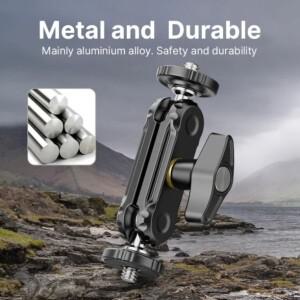 1개 메탈 더블 볼 헤드 매직 암 360도 회전 ° 1/4'' 나사 확장 마운트 DSLR 카메라 모니터 비디오 마이크