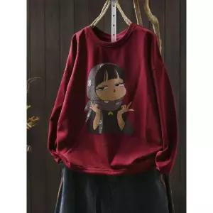 미니코코네 맨투맨 라운드 캐릭터 긴팔 프린트 티셔츠 여친 캐주얼 빈티지 가을 DOS3