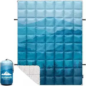 쉐르파 안감이 있는 즈람브 야외 캠핑 담요 푹신한 두꺼운 캠프 이불 추운 날씨 여행 배낭여행 피크닉 해변