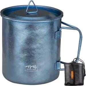 뚜껑이 있는 TiTo 티타늄 컵 도구 접이식 손잡이 배낭 야외 냄비 초경량 450ml 음료 캠핑 하이킹 휴대용 티