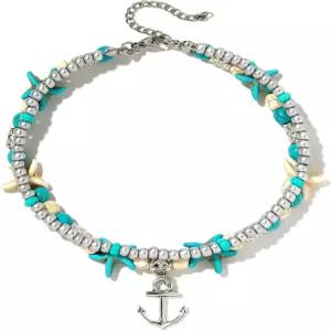 여성용 스타레인 블루 터틀 발찌 멀티레이어 비즈 핸드메이드 비치 발목 팔찌 세트 보호 풋 주얼리