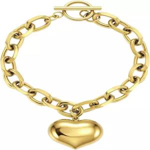 에미벨 하트 참 팔찌 여성용 성경 구절 스테인리스 스틸 18K 골드 도금 사랑 펜던트 링크 체인 OT 걸쇠